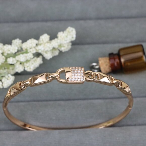 Elegant Rose Gold Bangle with Textured Links and Diamond Accents, XPBL0457 - Picture 10 of 12